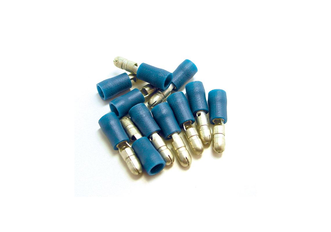 100 COSSES BLEUES RONDES MÂLES PRÉ-ISOLÉES À MANCHON PVC - SECTION DE CÂBLE : 0,5-1,5 mm²